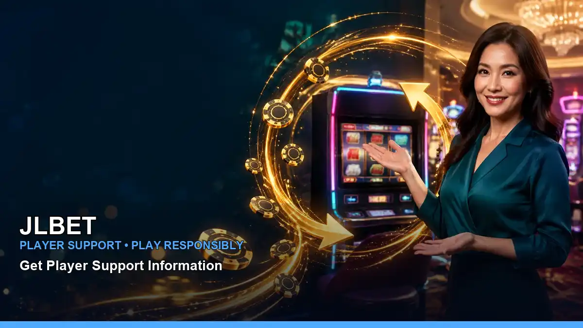 JLBET casino cashback rewards featuring an adult Filipina casino host with a vivid composition