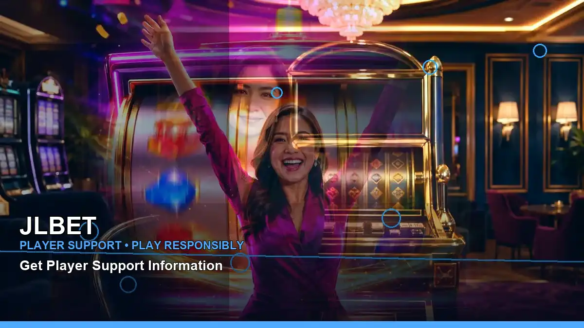 JLBET mobile casino app featuring an adult Filipina casino host with a right close-up composition