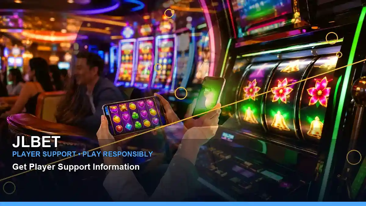 JLBET gold jackpot slot games featuring an adult Filipina casino host with a layered collage composition